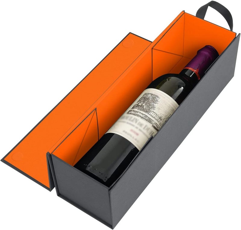 RYDDOY Wine Gift Box, 12.8x3.7x3.7 Inches Orange Wine Bottle Boxes With Handle for Liquor and Champagne Magnetic Closure Collapsible Gift Box for Party, Wedding, Gift Wrap, Storage - Image 1